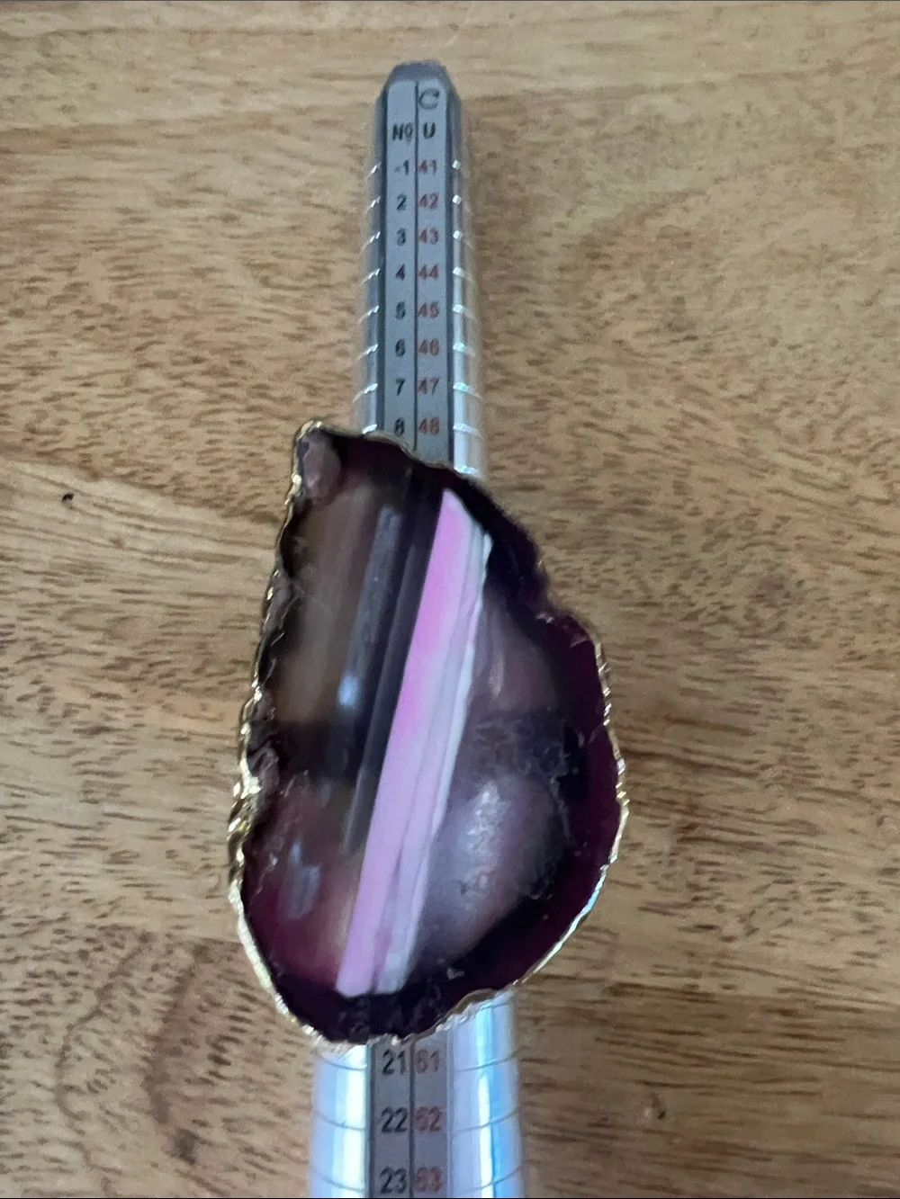 Purple and Pink Agate Adjustable Ring with Gold Edge